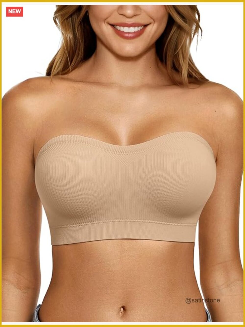 Supportive Strapless Bandeau Bra Non Slip Wireless Padded Push Up Tube Bra